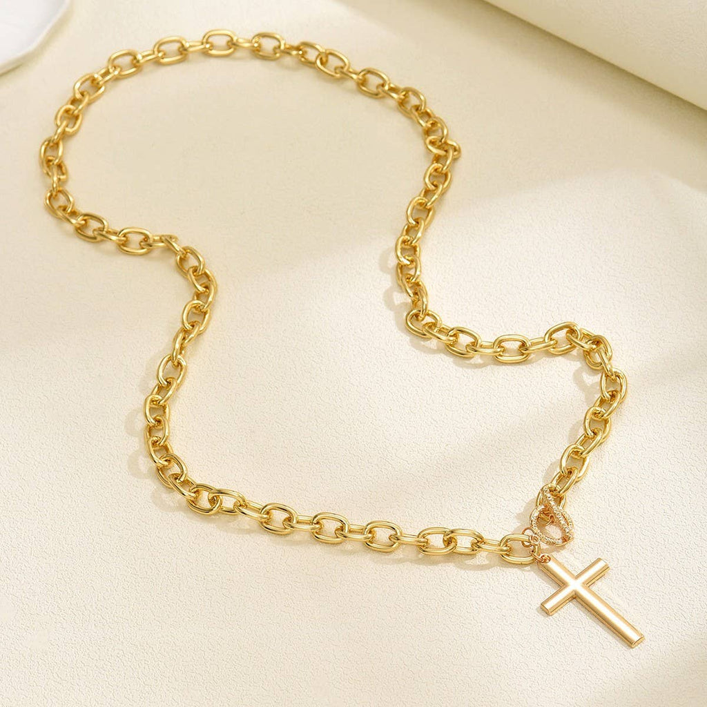 PUFFY CROSS CHUNKY CHAIN STATEMENT TOGGLE NECKLACE | 40NK966