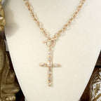 Divine Simplicity – Hammered Cross Front Toggle Necklace