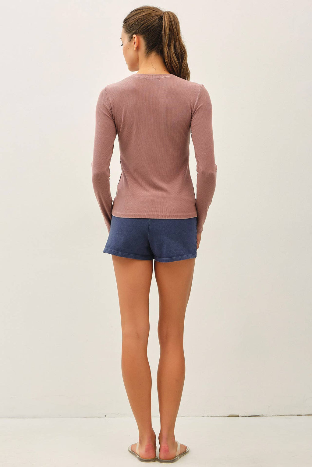 GARMENT DYE RIBBED CREWNECK LONGSLEEVE BASIC TOP