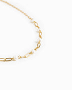 Gold Link Freshwater Pearl Station Chain Necklace