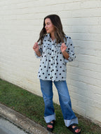 Striped Polka Dot Ruffle Mock Neck Shirt (S-XL)