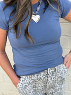 NEW COLOR-GARMENT DYE RIBBED CREW NECK TOP
