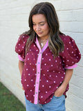 Polka Dot Short Puff Sleeve Top