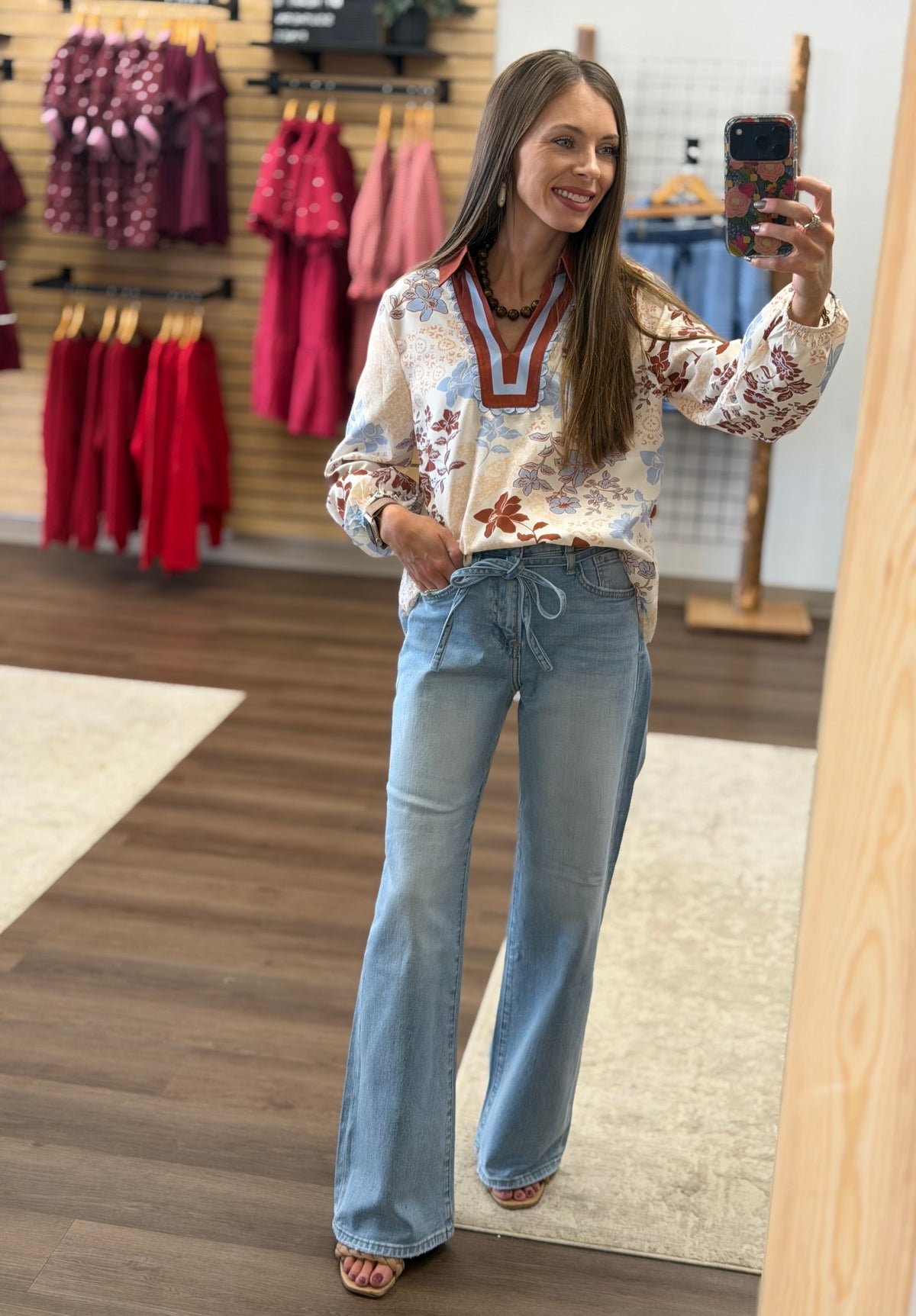 Floral Patchwork Bubble Sleeve Casual Blouse (S-4X)