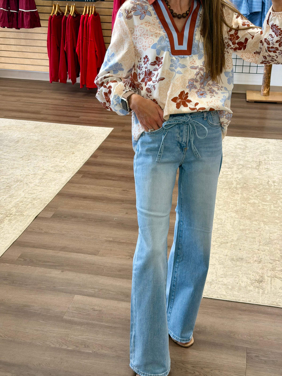 Floral Patchwork Bubble Sleeve Casual Blouse (S-4X)