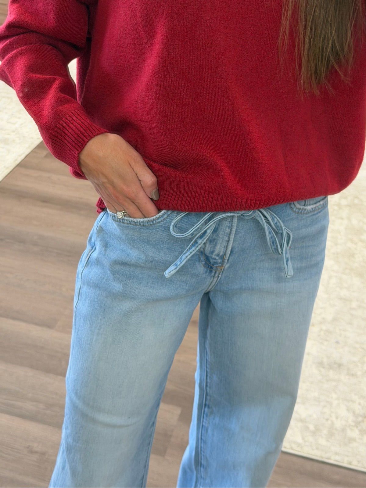 High Rise Wide Jeans With Waist String Details