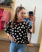 Classic Polka Dot Puff Sleeve Woven Blouse