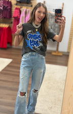 GAME DAY BLUE CHECKERED STARS TEE