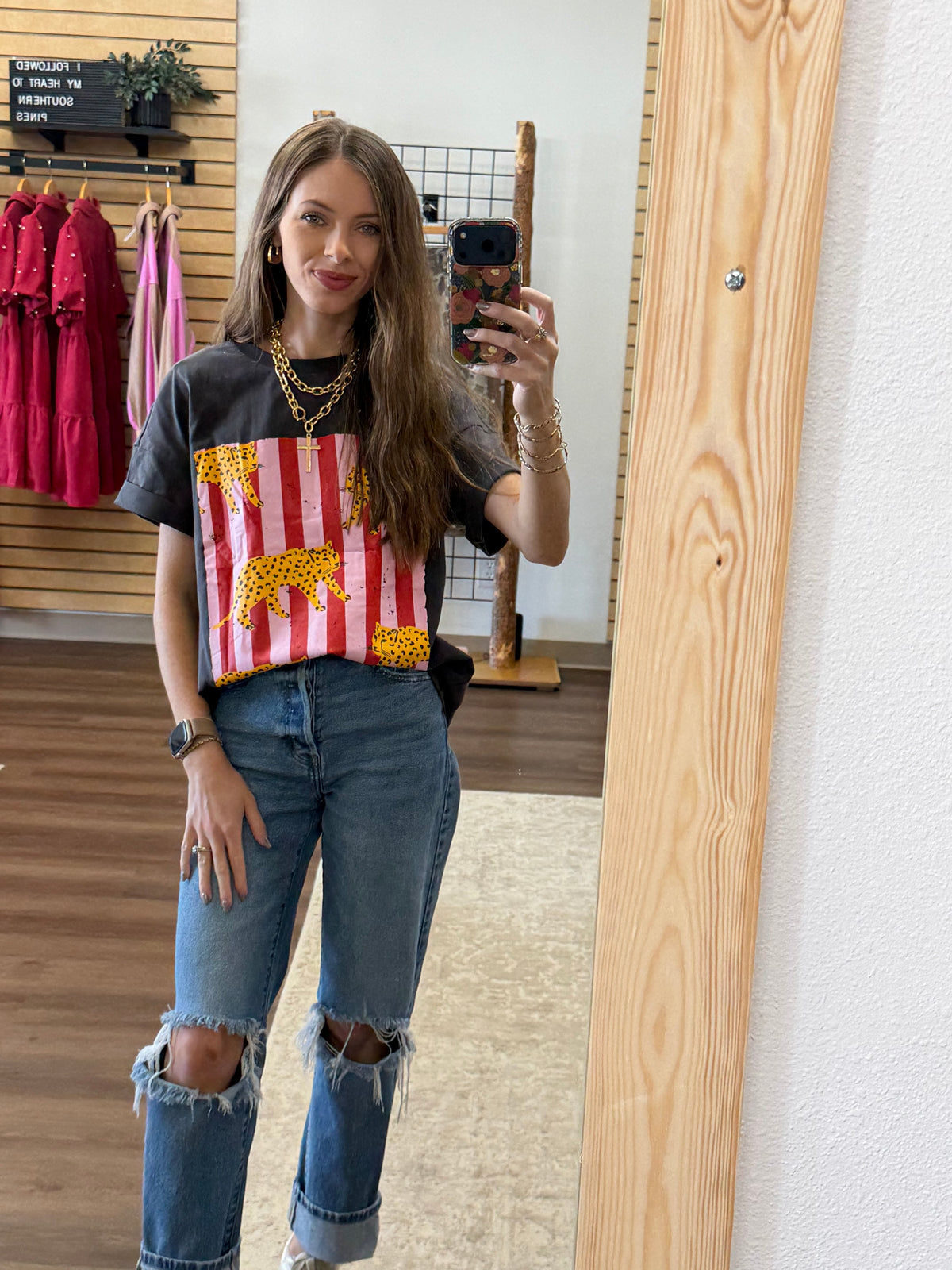 Cheetah Stripe Retro Graphic Short Sleeve Tee