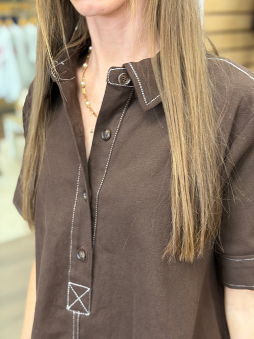 Brown Collared Short Dress