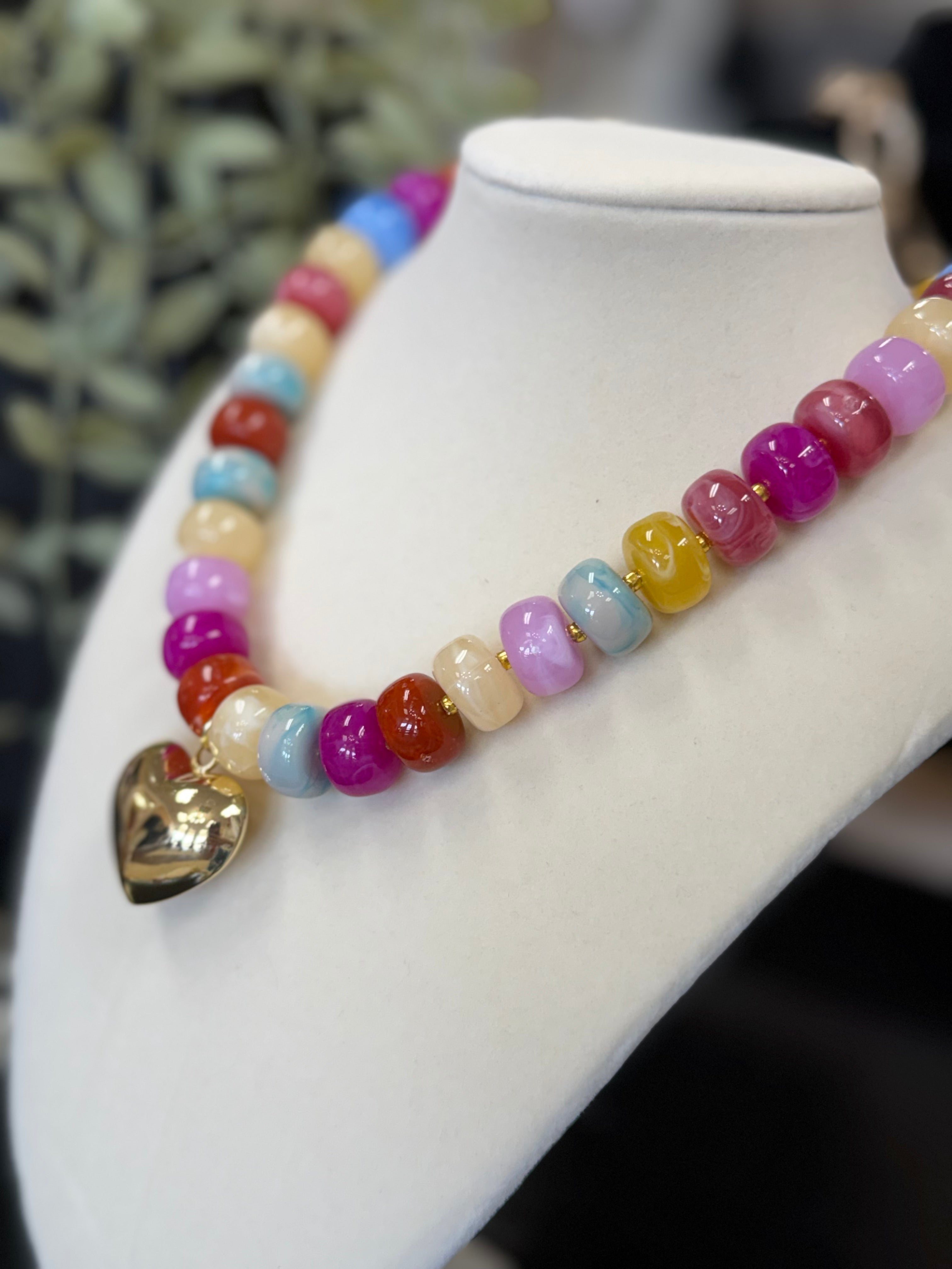 Colorful Beaded Heart Necklace