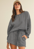 Charcoal Soft Brushed Pin Stripe Knit Pullover & Shorts