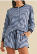 Dust Blue Soft Brushed Pin Stripe Knit Pullover & Shorts