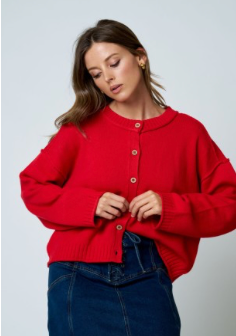 Raw Edge Exposed Seam Button Down Knit Cardigan