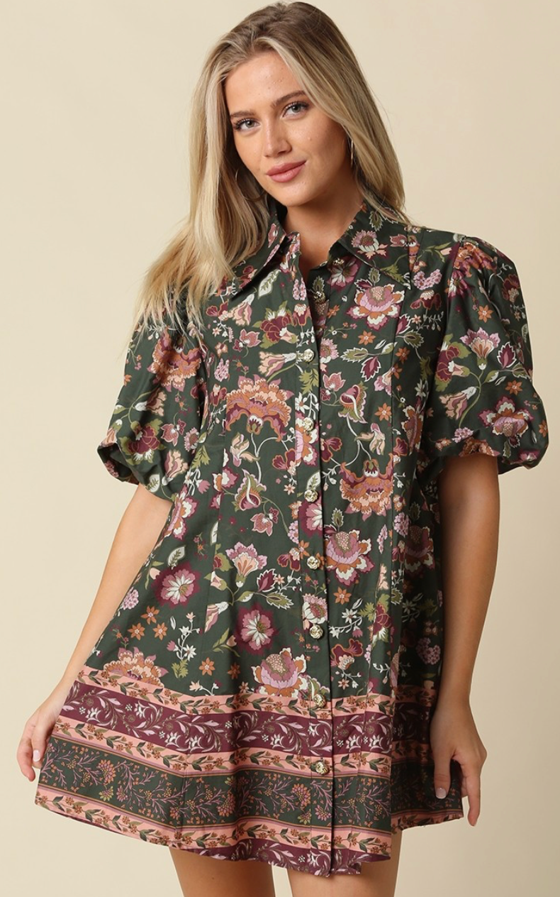 Lydia Floral Puff Sleeve Mini Dress