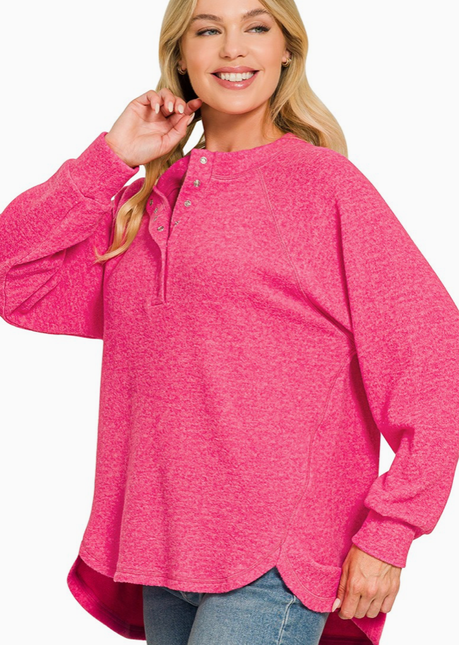 Brushed Oversized Henley Sweater