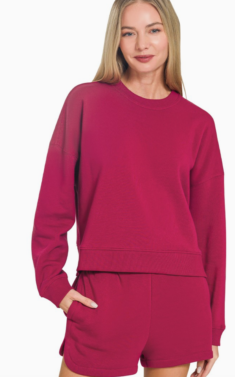 Cabernet Fleece Long Sleeve Short Set