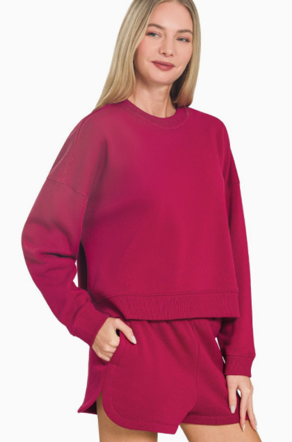 Cabernet Fleece Long Sleeve Short Set