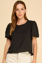 Solid Puffed Sleeves Top