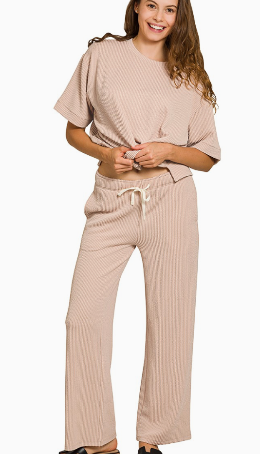 Raised Rib Short Sleeve Tee & Pants Set