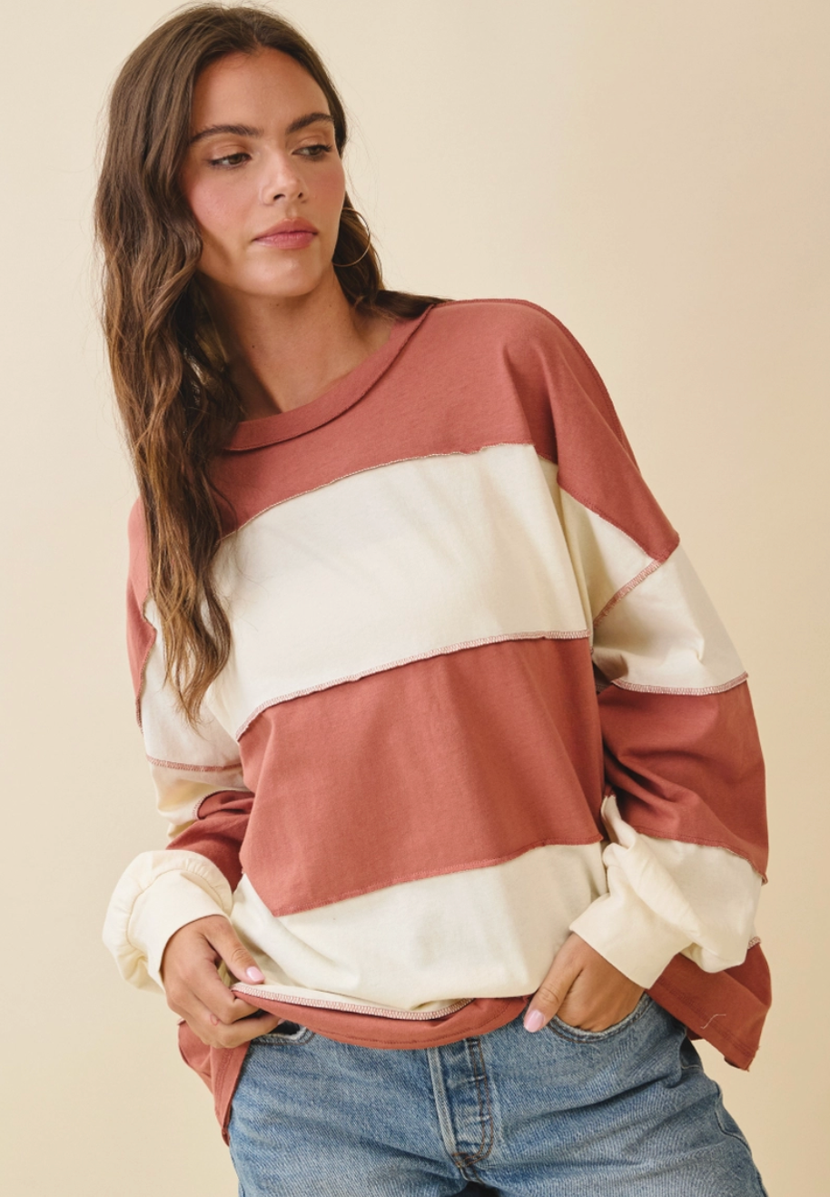Oversized Color Block Long Sleeve Pullover