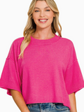 Pink Mock Neck Short Sleeve Boxy Sweater