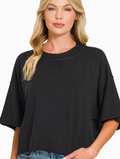 Black Mock Neck Short Sleeve Boxy Sweater