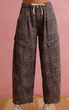 Leopard Barrel Pants with Cargo Pocket