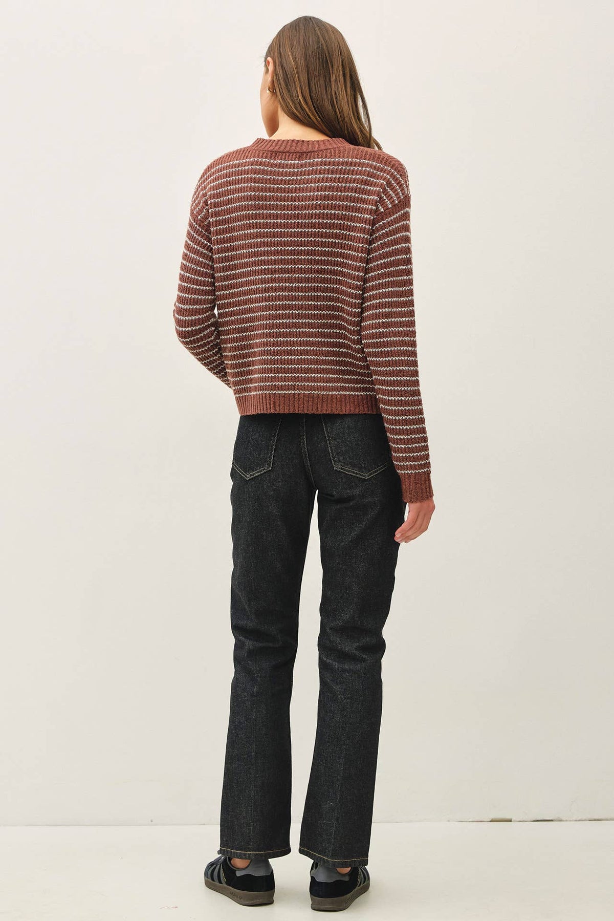 STRIPED WAFFLE KNIT SWEATER