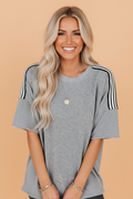 Stripe Patchwork Raw Edge Oversize Tee