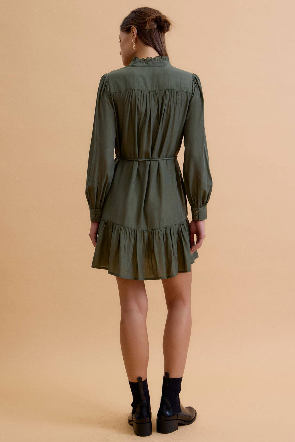 RUFFLED MINI SHIRT DRESS