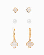 Mother of Pearl Clover Earring Set of 3