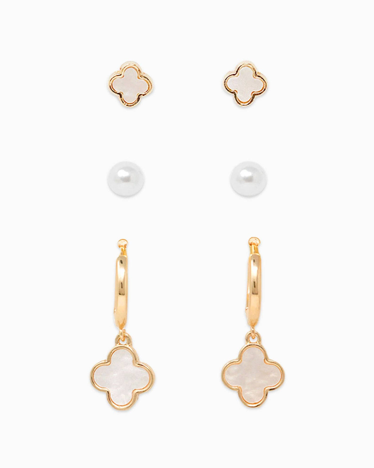 Mother of Pearl Clover Earring Set of 3