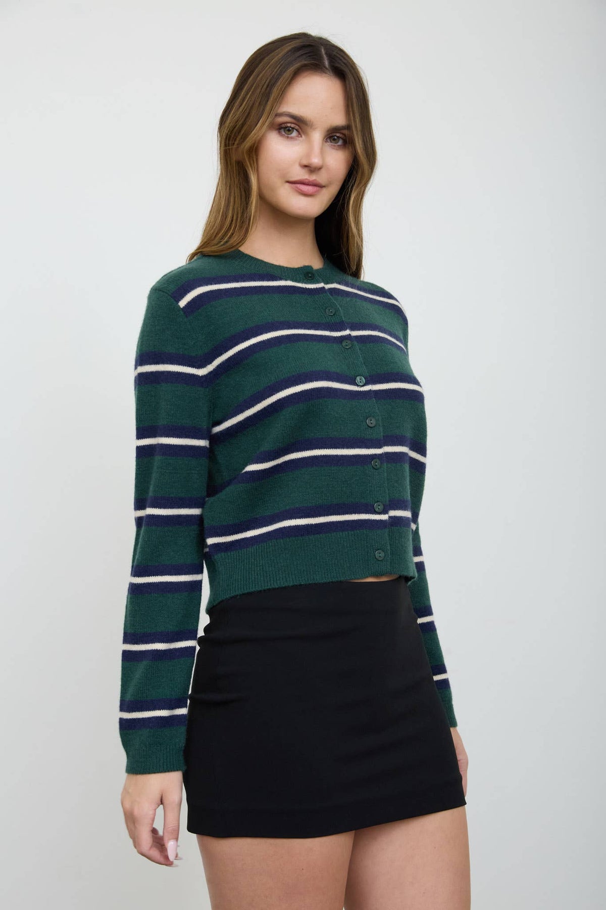 MULTI-COLOR STRIPE BUTTON DOWN KNIT CARDIGAN