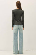 GARMENT DYE RIBBED CREWNECK LONGSLEEVE BASIC TOP