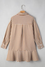Stripe Ruffle Hem Long Sleeve Mini Dress