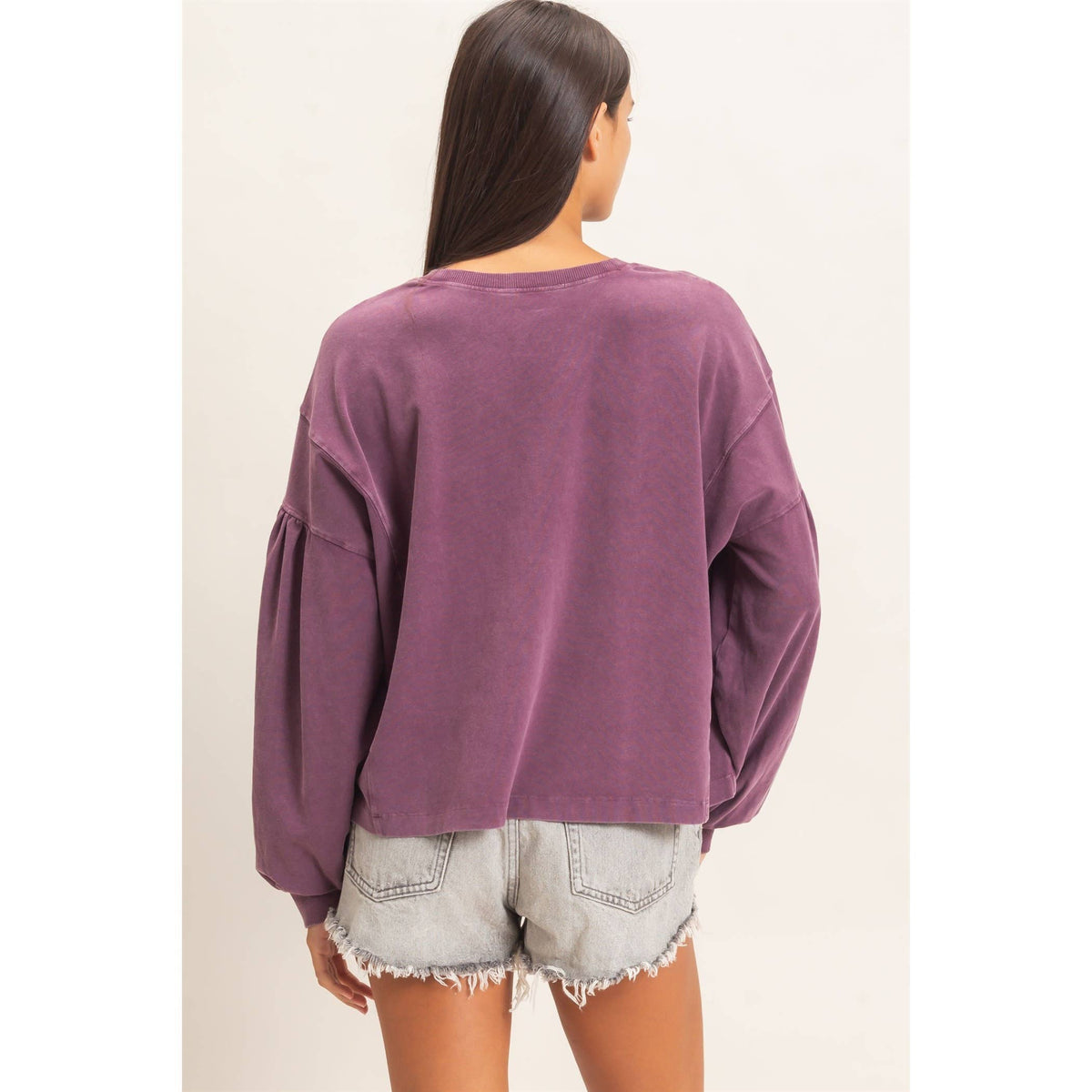Mineral Wash Puff Long Sleeve Boxy Top