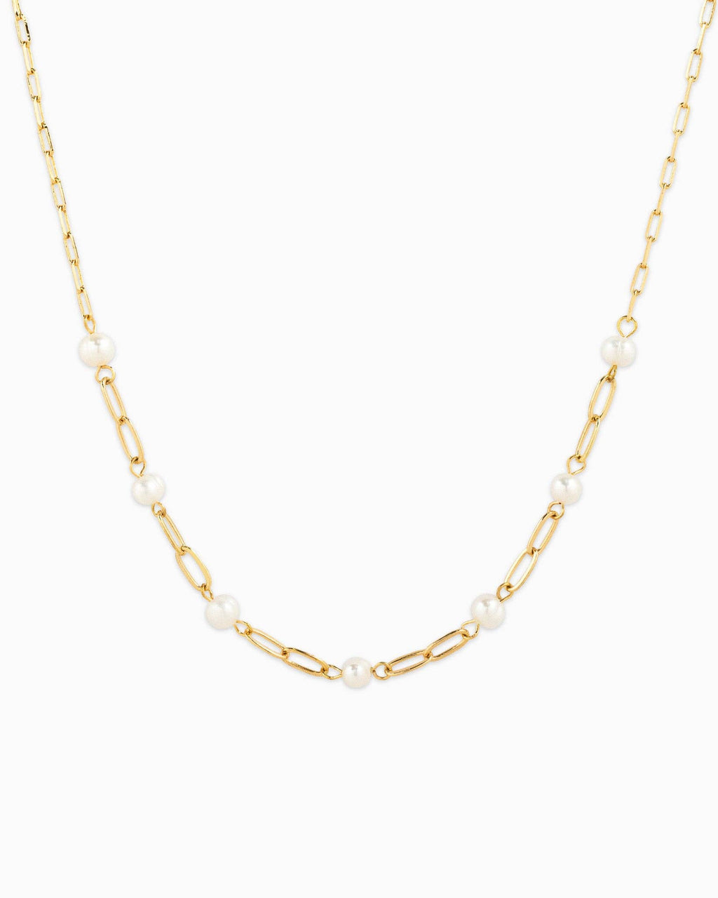 Gold Link Freshwater Pearl Station Chain Necklace