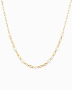 Gold Link Freshwater Pearl Station Chain Necklace