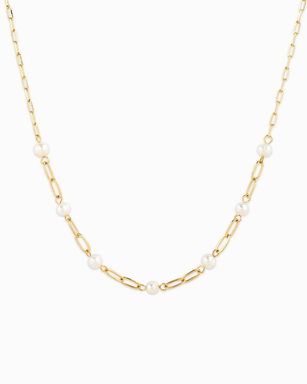 Gold Link Freshwater Pearl Station Chain Necklace