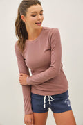 GARMENT DYE RIBBED CREWNECK LONGSLEEVE BASIC TOP