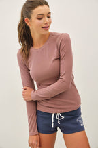 GARMENT DYE RIBBED CREWNECK LONGSLEEVE BASIC TOP