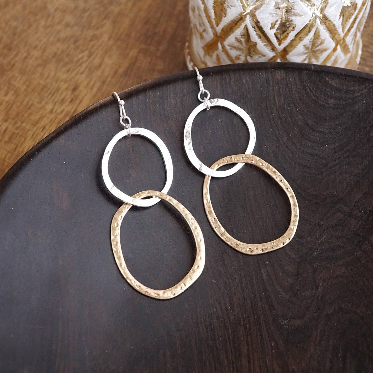 Two-Tone Boho Hoop Dangle Earrings Silver and Gold tone