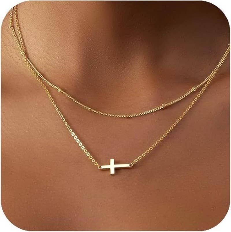 LAYERED CROSS NECKLACE
