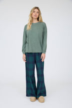 Dusty Green Washed Crew Neck Long Sleeve Knit Top