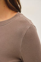 GARMENT DYE RIBBED CREWNECK LONGSLEEVE BASIC TOP