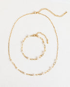 Gold Link Freshwater Pearl Station Chain Necklace