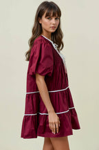 PUFF SHORT SLEEVE TIERED MINI DRESS - 28227D