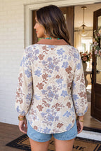 Floral Patchwork Bubble Sleeve Casual Blouse (S-4X)