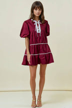 PUFF SHORT SLEEVE TIERED MINI DRESS - 28227D